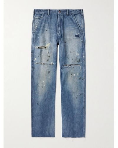 SAINT Mxxxxxx Straight-leg Distressed Paint-spattered Jeans - Blue