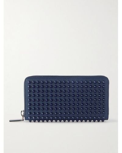 Christian Louboutin Spiked Full-grain Leather Zip-around Wallet - Blue