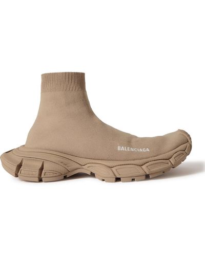 Balenciaga 3xl Sock Logo-print Stretch-knit Slip-on Sneakers - Natural