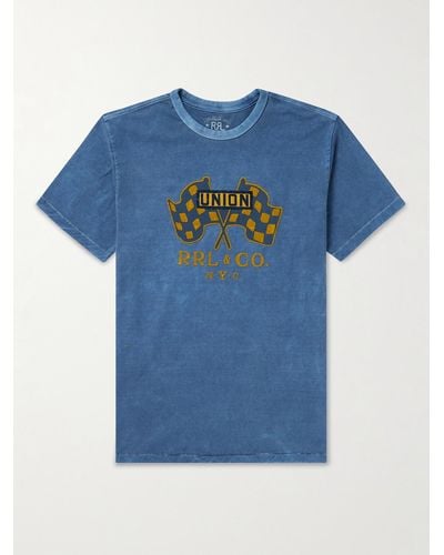 RRL T-shirt in jersey di cotone con logo floccato - Blu