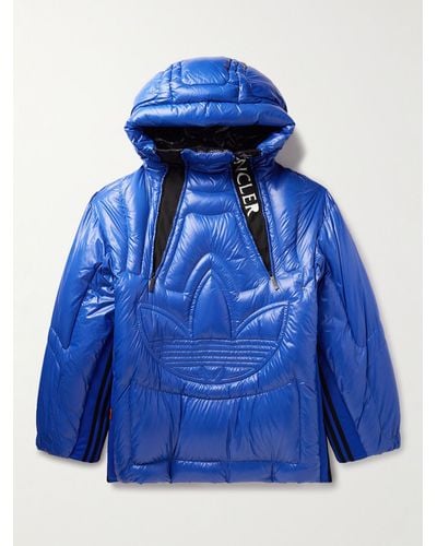 Moncler Genius Adidas Originals Chambery Canvas-trimmed Quilted Glossed-shell Hooded Down Jacket - Blue