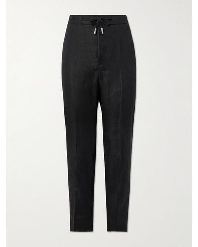 MR P. James Slim-fit Straight-leg Linen-twill Drawstring Suit Trousers - Black