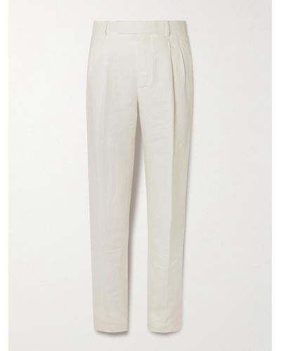 Kingsman Straight-leg Pleated Linen-twill Trousers - White