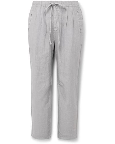 Massimo Alba Key West Straight-leg Pleated Linen Drawstring Pants - Gray