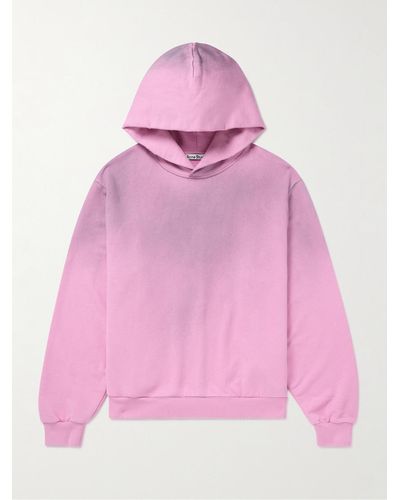 Acne Studios Garment-dyed Distressed Logo-print Cotton-blend Jersey Hoodie - Pink