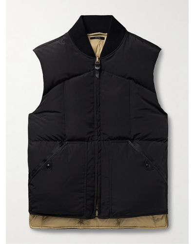 Tom Ford Leather-trimmed Quilted Shell Down Gilet - Black