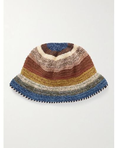 STORY mfg. Brew Striped Crocheted Organic Cotton Bucket Hat - Blue