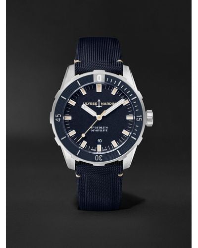 Ulysse Nardin Diver Automatic 42mm Stainless Steel And Canvas Watch - Blue