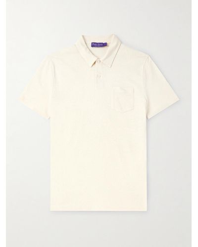Ralph Lauren Purple Label Linen And Cotton-blend Piqué Polo Shirt - Natural