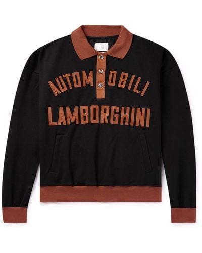 Rhude Lamborghini Appliquéd Two-tone Cotton-blend Piqué Polo Shirt - Black