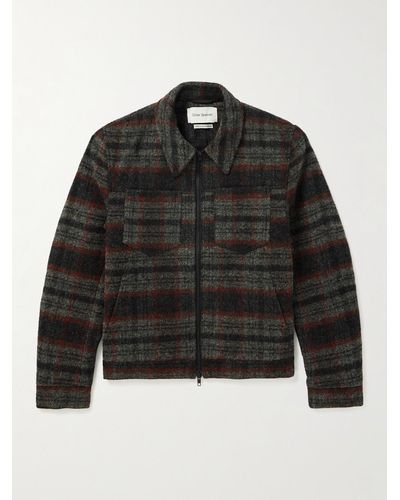 Oliver Spencer Norton Checked Brushed Cotton-flannel Blouson Jacket - Black