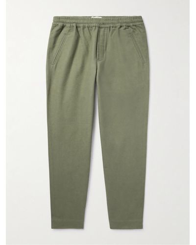 Folk Assembly Cropped Tapered Washed Cotton-moleskin Pants - Green