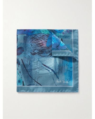 Paul Smith Floral-print Silk-twill Pocket Square - Blue