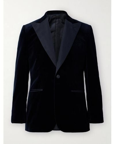Brioni Silk Grosgrain-trimmed Cotton-velvet Tuxedo Jacket - Blue