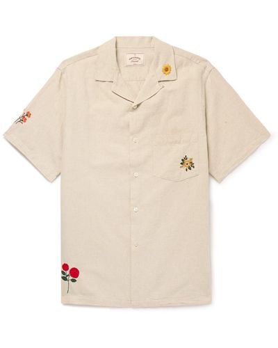 Portuguese Flannel Spring 2 Convertible-collar Embroidered Linen And Cotton-blend Shirt - Natural