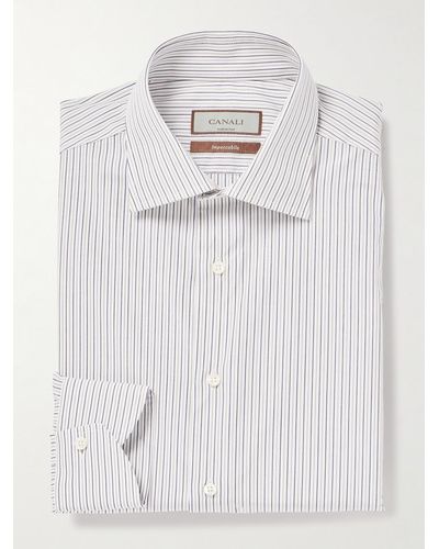Canali Striped Cotton-poplin Shirt - White