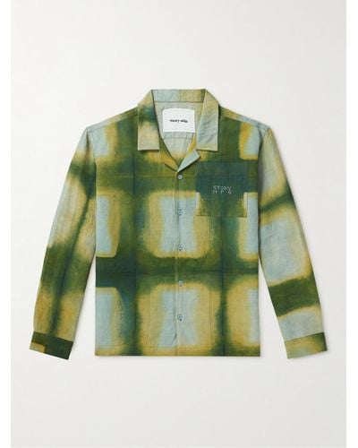 STORY mfg. Greetings Logo-embroidered Tie-dyed Cotton And Linen-blend Shirt - Green
