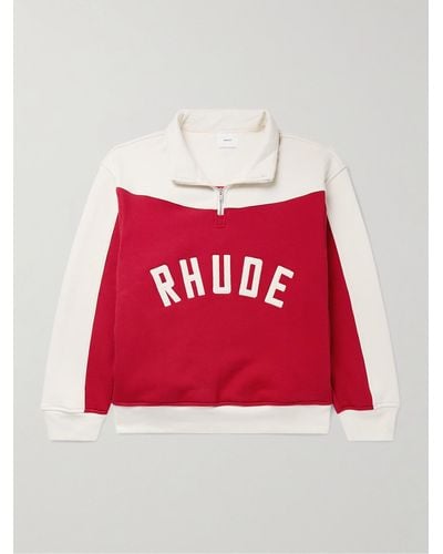 Rhude Logo-embroidered Two-tone Cotton-jersey Half-zip Sweatshirt