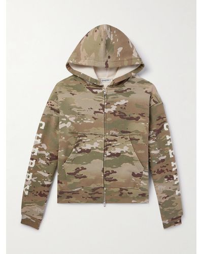CHERRY LA Logo-appliquéd Camouflage-print Cotton-jersey Zip-up Hoodie - Natural