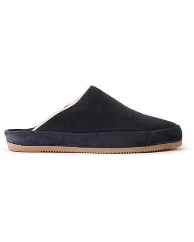 Mulo Shearling-lined Suede Slippers - Blue
