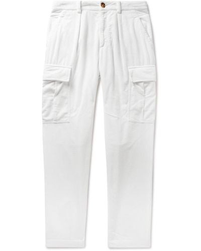 Brunello Cucinelli Straight-leg Cotton-corduroy Cargo Pants - White