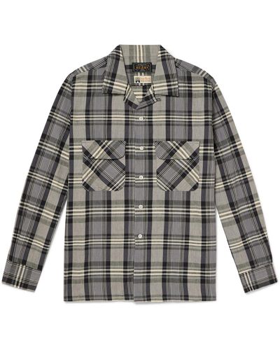 Beams Plus Convertible-collar Checked Cotton Shirt - Gray