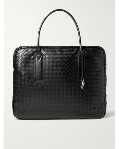 Bottega Veneta Intrecciato Large Embellished Leather Briefcase - Black