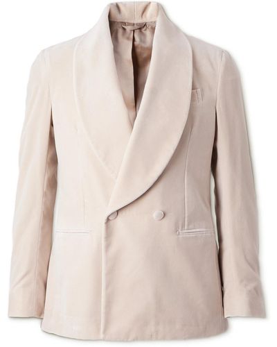 De Petrillo Positano Shawl Collar Double-breasted Cotton-velvet Tuxedo Jacket - Natural