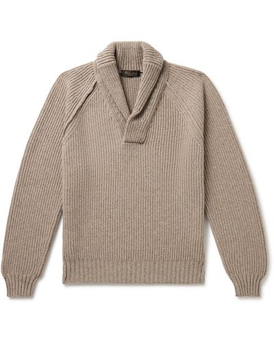 Loro Piana Archer Shawl-collar Ribbed Cashmere Sweater - Natural