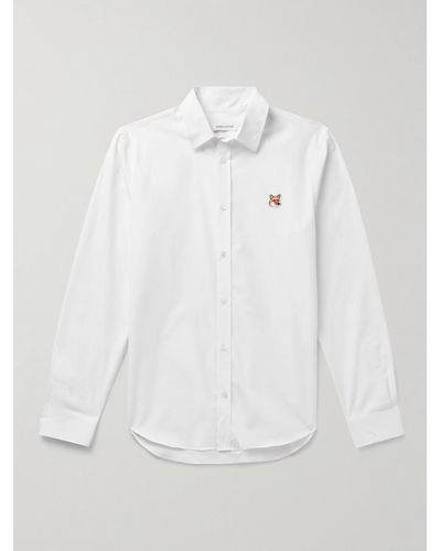 Maison Kitsuné Camicia in popeline di cotone con logo applicato - Bianco