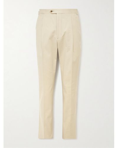 Saman Amel Slim-fit Straight-leg Pleated Cotton-blend Twill Trousers - Natural