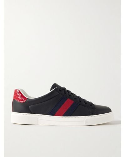 Gucci Ace Webbing-trimmed Leather Trainers - Blue