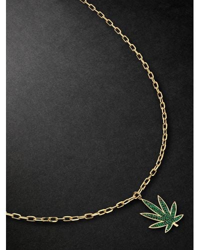 Sydney Evan Large Pot Leaf Gold Diamond Necklace - Black