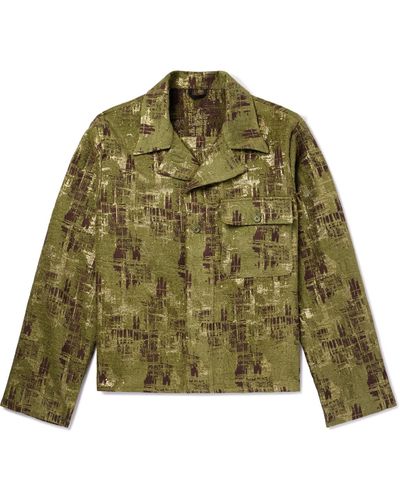 4SDESIGNS Camp-collar Metallic Jacquard Overshirt - Green