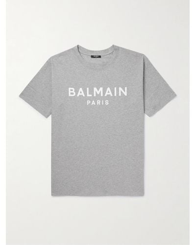 Balmain T-Shirt aus Baumwoll-Jersey mit Logoprint - Grau