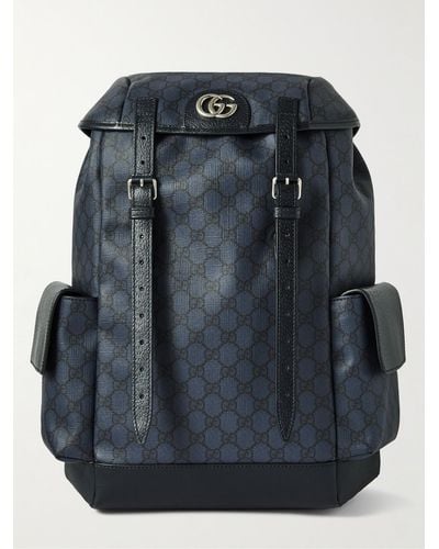 Gucci Ophidia Leather-trimmed Monogrammed Coated-canvas Backpack - Blue