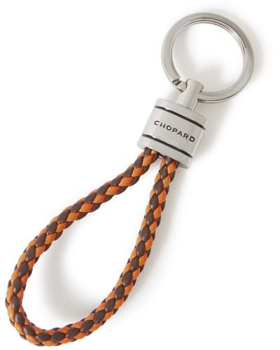 Chopard Braided Leather And Silver-tone Keyring - White