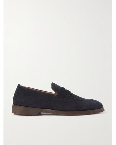 Brunello Cucinelli Leather-trimmed Suede Penny Loafers - Blue
