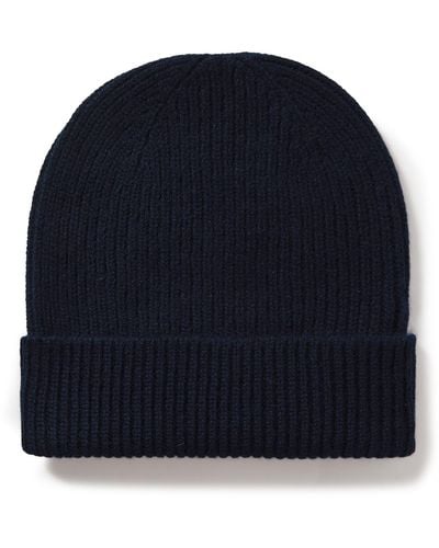 Anderson & Sheppard Ribbed Cashmere Beanie - Blue