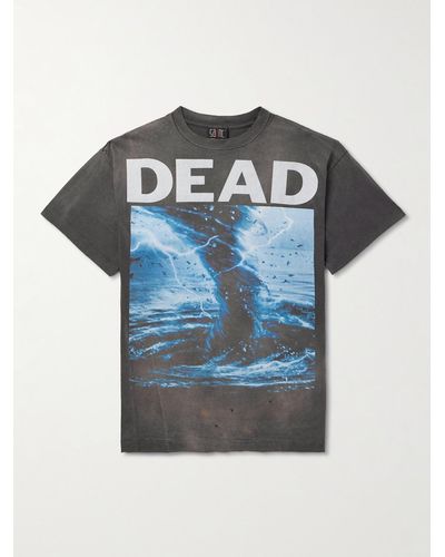 SAINT Mxxxxxx Dead Heathen Printed Distressed Cotton-jersey T-shirt - Blue