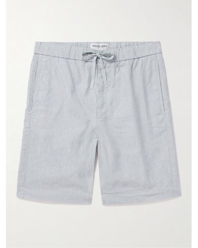 Frescobol Carioca Felipe Straight-leg Cotton And Linen-blend Drawstring Shorts - Grey