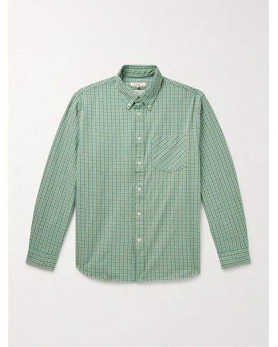 Nudie Jeans Filip Button-down Collar Checked Organic Cotton-flannel Shirt - Green