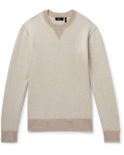 Theory Alcos Herringbone Wool-blend Sweatshirt - White