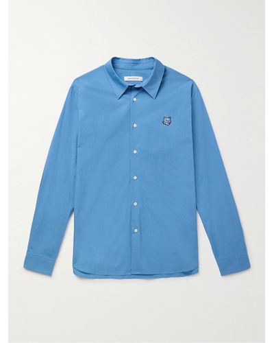 Maison Kitsuné Hemd aus Baumwollpopeline mit Logoapplikation - Blau