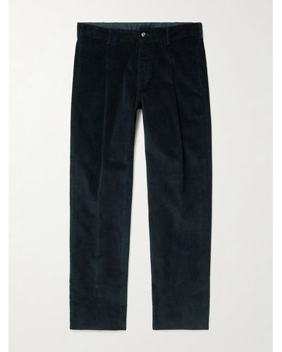 Doppiaa Aantioco Tapered Pleated Stretch Cotton-corduroy Pants - Blue