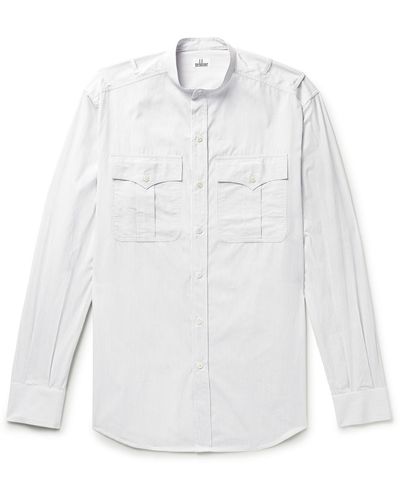 SEBLINE Safari Grandad-collar Pinstriped Cotton-poplin Shirt - White