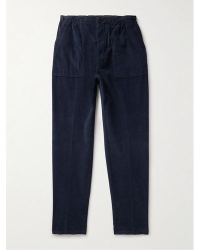 Altea Fatigue Tapered Garment-dyed Stretch-cotton Corduroy Drawstring Trousers - Blue