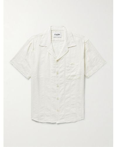 Corridor NYC Camp-Collar Striped Cotton-Blend Seersucker Shirt - Bianco