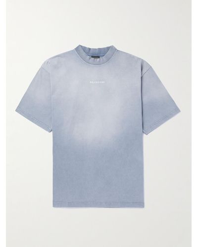 Balenciaga T-shirt in jersey di cotone con logo ricamato - Blu