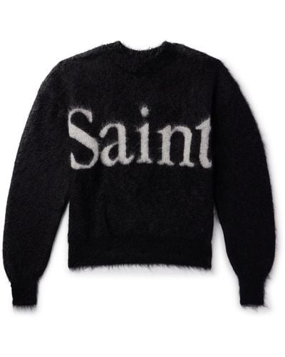 SAINT Mxxxxxx Logo-jacquard Brushed Mohair-blend Sweater - Black